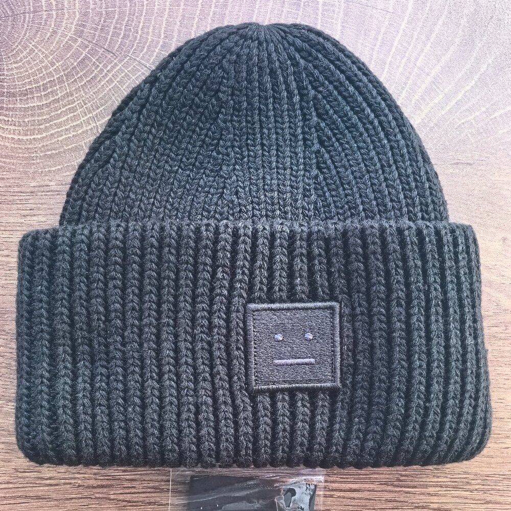Acne Studios Pansy Face Black Hat Beanie